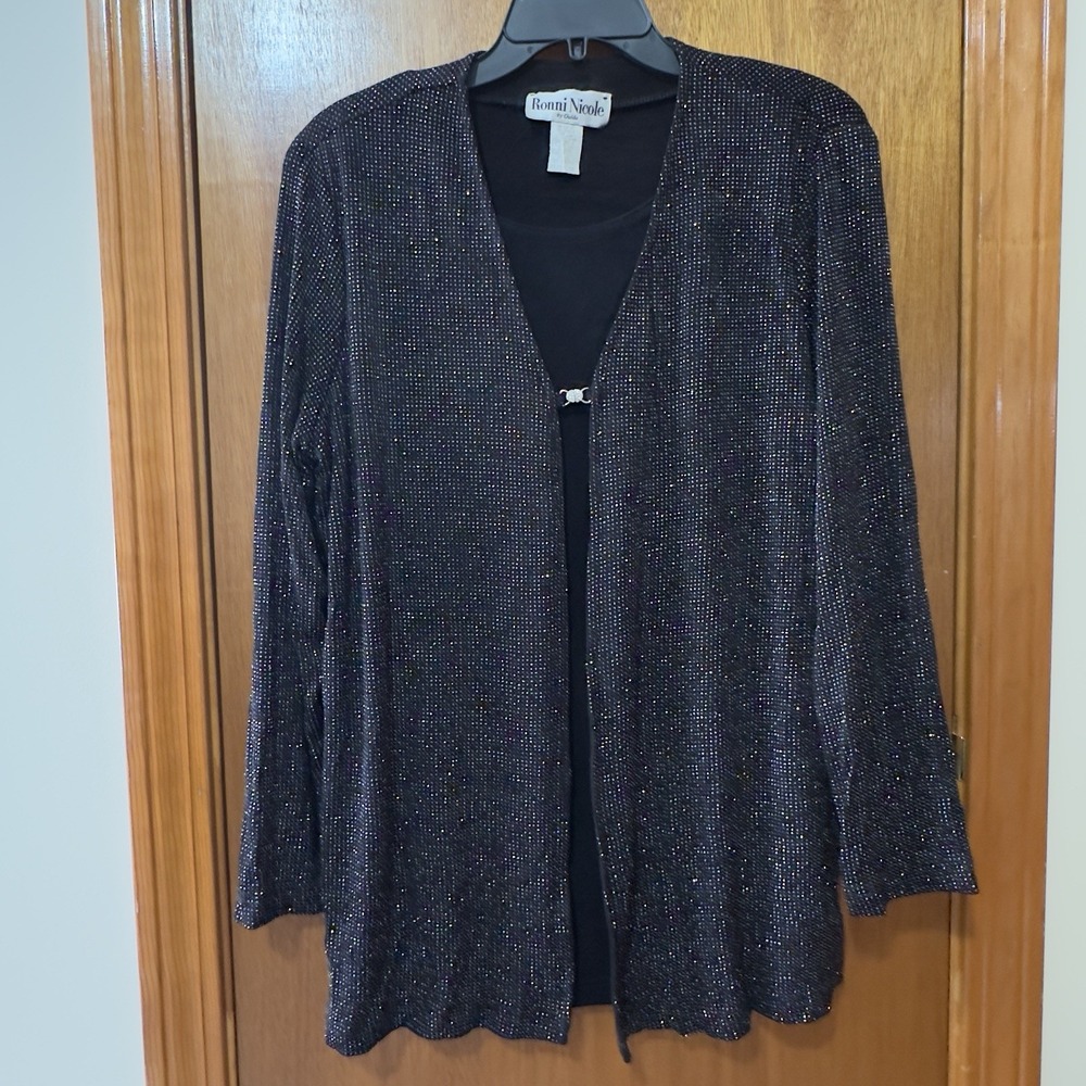 Ronni Nicole by Ouida Women's Cardigan With Tank Shirt Black Sparkly Size 16 - Picture 1 of 7